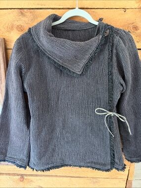 Women's Gray Fringe Wrap Cardigan Sweater